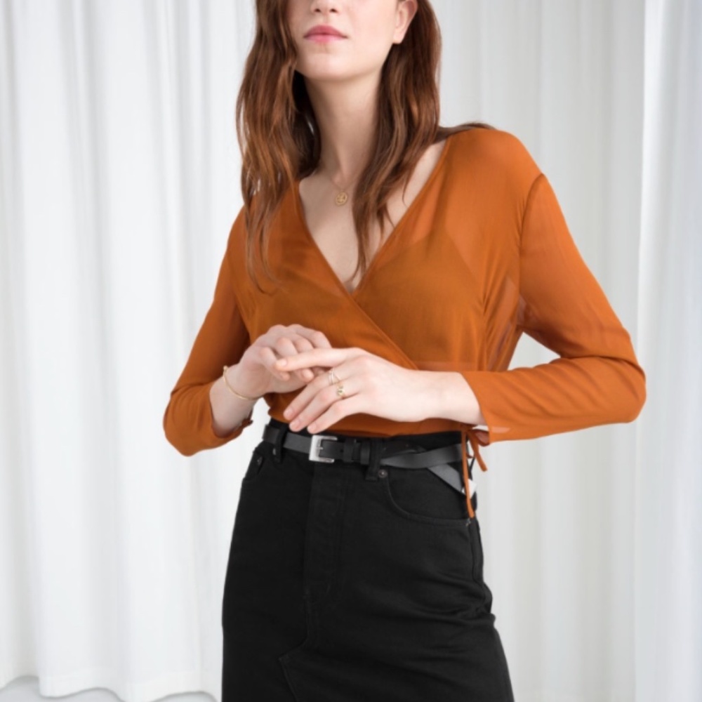 & Other Stories Sheer Wrap Blouse in Rust Orange